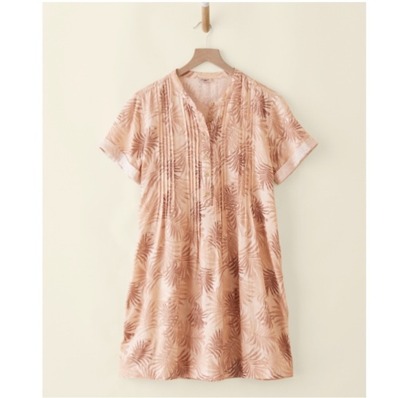 Faherty Linen Gemina Shift Dress Blue Blush Pink Palm Print Short Sleeve Size S - Picture 9 of 16